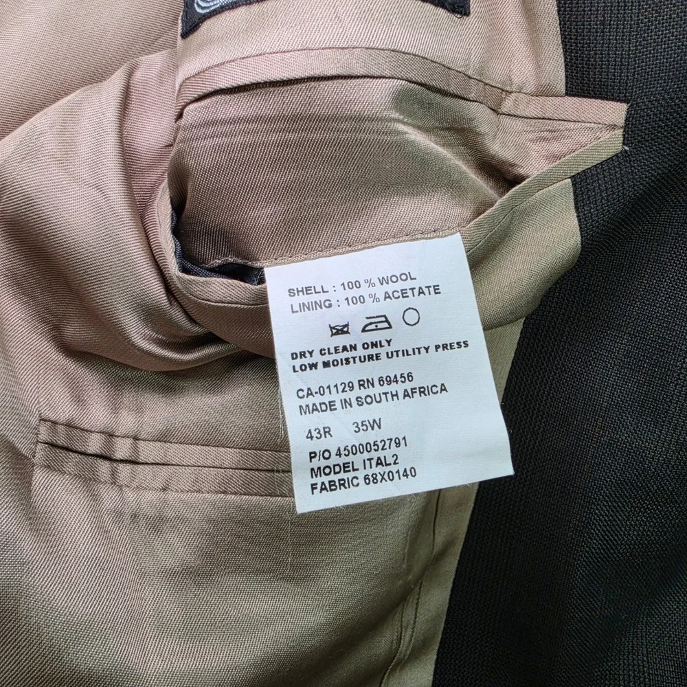 IZOD Mens 2 Piece Suit 43R 35W Charcoal Grey Wool Windowpane Plaid South Africa